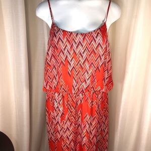 Red, Pink & White Chevron Maxi Dress